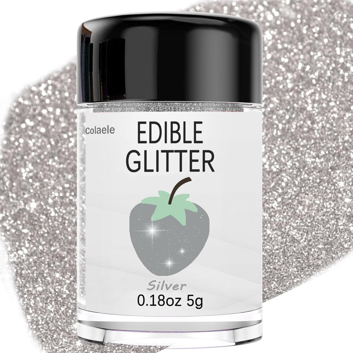 Silver Edible Glitter Glimmer Powder for Cakes Drinks - Colaele 5 grams Food Grade Luster Dust Metallic Food Decorating Sprinkle Disco Brew Dust for