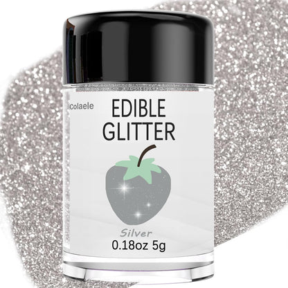 Silver Edible Glitter Glimmer Powder for Cakes Drinks - Colaele 5 grams Food Grade Luster Dust Metallic Food Decorating Sprinkle Disco Brew Dust for