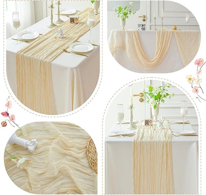 Sioloc Beige Cheesecloth Table Runner 120'' x 35'',Spring Easter Decor Soft Gauze Boho Wedding Table Decor for 10ft Table Birthday Party,Baby Shower, Bridal Shower, Home & Event Decor