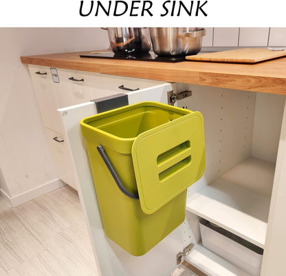 stonespace Small Trash Can with Lid，Mountable Indoor Compost Bucket, Hanging Trash Can with Lid for Cupboard/Bathroom/Bedroom/Office/Camping, 3.2 Gallon/12L Green