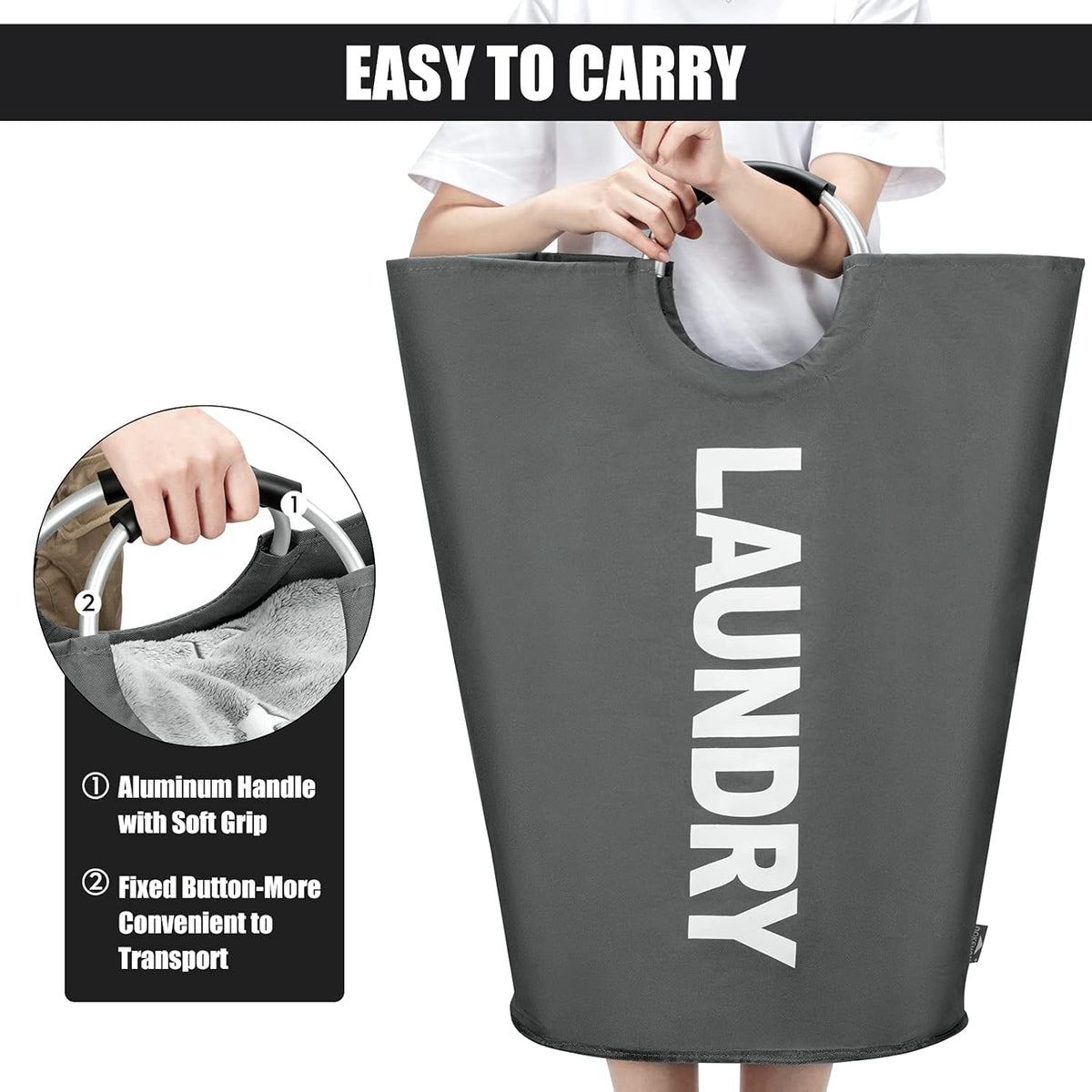 DOKEHOM 125L X-Large Collapsible Washing Laundry Basket Bag (7 Colors) for Bedroom, Fabric (Dark Grey, XL)