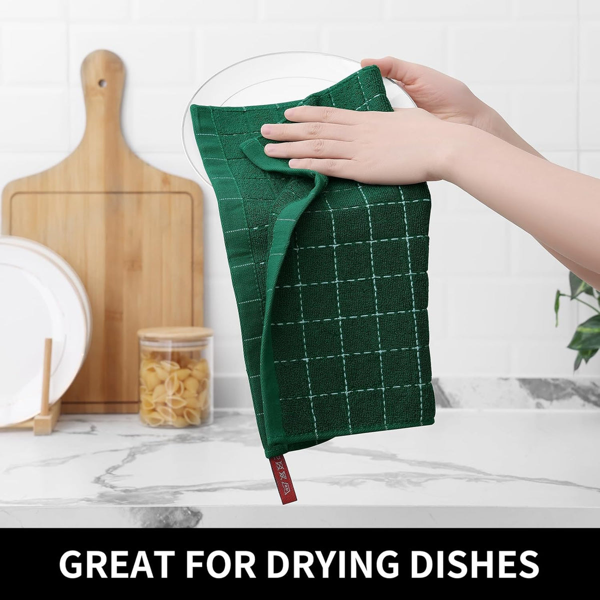 Homaxy 100% Cotton Terry Kitchen Dish Cloths, Ultra Soft and Absorbent Dish Towels for Kitchen, Perfect for Drying and Washing Dishes, 12 Pack, 12 x 12 Inches, Dark Green