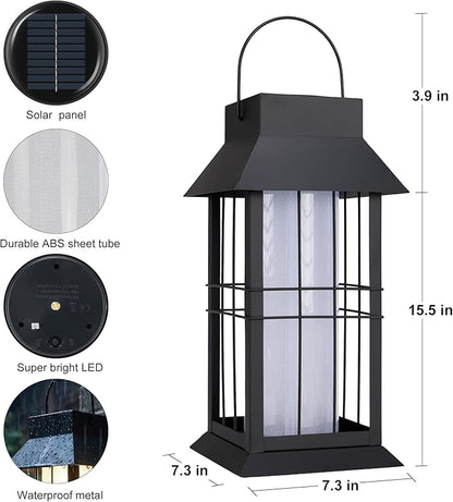 Solar Hanging Lantern Outdoor Waterproof,Black Heavy Duty Metal Solar Powered Hanging or Table Lamp for Patio, Garden, Yard, Porch - Decorative Warm White Lights