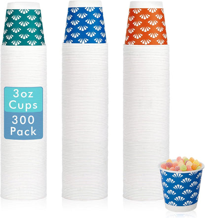 JollyPack 1200 Pack 3 oz Disposable Bathroom Paper Cups, Small Mouthwash Cups in Orange, Blue, and Green, Great for Candy, Biscuits, Bathroom Use
