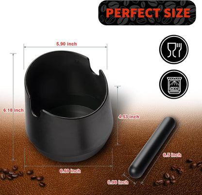 Espresso Knock Box - 5.8 Inch Coffee Knock Box Espresso, Shock-absorbent espresso grounds knock box with Removable Knock Bar and Non-Slip Base for