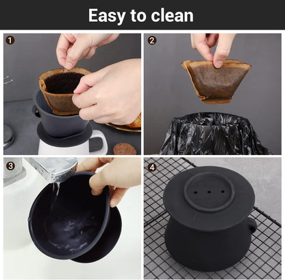 Segarty Silicone Pour Over Coffee Dripper, Black Collapsible Coffee Maker Single Cup with Storage Pouch