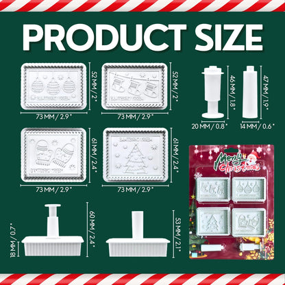 Christmas Cookie Cutters, 4-Piece 3D Merry Christmas Plastic Cookie Stamp Set, Comes with Merry Christmas in English