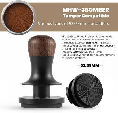 MHW-3BOMBER 53.35mm Espresso Coffee Tamper with Three Spring Loaded Calibrated Espresso Tamper 30lbs 54mm Espresso Hand Tamper with Sound Feedback Titanium Coating Black T6177T-OS