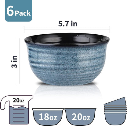 HASENSE Ceramic Cereal Bowls Set of 6, 20 Oz Navy Blue Stoneware Bowls, Farmhouse Bowls for Cereal, Soup, Rice, Pasta &amp; Salad, Dishwasher &amp; Microwave Safe