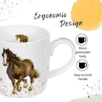 Royal Worcester Wrendale Designs Farmhouse Style Mug, Gigi - 14 oz Fine Bone China Mug with Equestrian Illustration for Cozy Kitchen Vibes - Floral Drinkware for Daily Comfort
