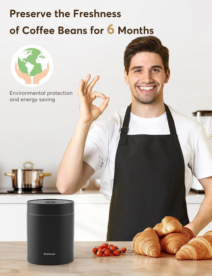 OUTPEAK 2025 Kilo Auto Vacuum Coffee Canister, 1.8L for 21.2oz Coffee Beans, One-Button Operation, Stainless Steel Container with Scoop, Fresh 6-Month Storage Container (Barista Champion's Choice)