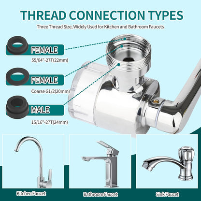 1080° Rotating Faucet Extender with Filter Cotton, Brass Multifunctional Swivel Extension Robotic Arm Sink Aerator for Kitchen/Bathroom, 2 Water Outlet Modes, Silver