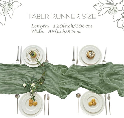 IVAPUPU 2 Pcs Cheesecloth Table Runner - 10ft Sage Green Boho Rustic Gauze Cheese Cloth Table Runner for Baby Shower Decorations Wedding Party Summer Garden Farmhouse Decor