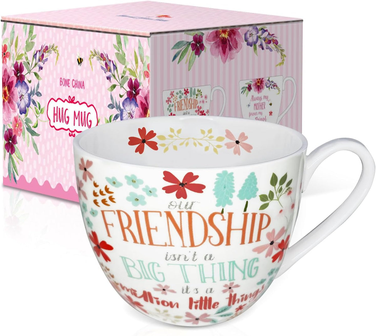Friendship Coffee Mug, Premium 20 oz Bone China Coffee Tea Hug Mug, Perfect Birthday, Holiday, and Christmas Gift for Women and Female Friends