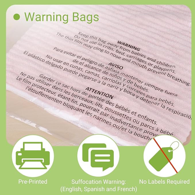 100 Count 24x30 Inch Self Seal Clear Poly Bags with Suffocation Warning for Packaging, Shipping & FBA with Permanent Adhesive (1.5mil)
