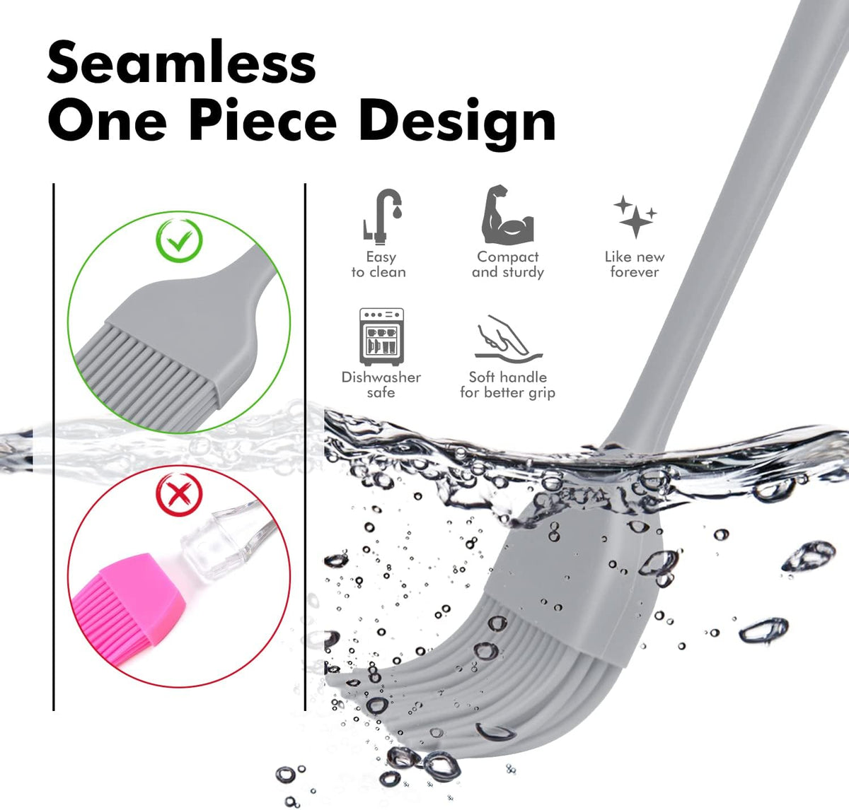 Hotec Basting Brushes Silicone Heat Resistant Pastry Brushes Spread Oil Butter Sauce Marinades for BBQ Grill Barbecue Baking Kitchen Cooking BPA Free