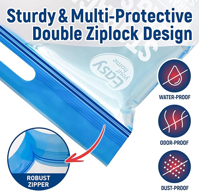 20PCS 5 Gallon Zipper Lock Plastic Bags with Handle and bottom,18"x23"+7",Extra Large Size Reusable Storage Bag with Double Zip for Clothing,Travel,Moving,Beach,BPA-Free,3-Mil Thick