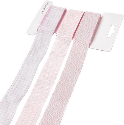 BEEFLYING 3 Styles Pink Wire Edged Ribbons for Gift Wrapping Decoration 25~28mm×2.7m Stripe Satin Ribbons for Wedding Party Decoration Hair Bows Flower Designs Sewing and Craft, 9 Yards