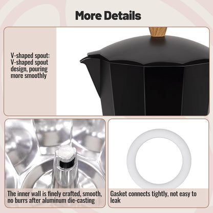 6 Cup Aluminum Moka Pot Classic Stovetop Espresso Coffee Maker 300ml 10oz Coffeemaker Percolator Mocha Pot Greca Coffee Maker Cafe Makers for Italian