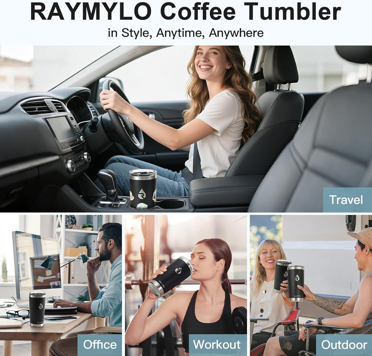 20 oz Coffee Tumbler - Insulated Stainless Steel Travel Mug for Hot/Cold, Spill Proof with BPA-Free Detachable Lid, Coffee Cup Fits Most Car holder