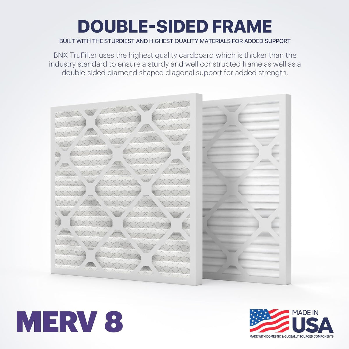 BNX TruFilter 24x24x1 Air Filter MERV 8 (4-Pack) - MADE IN USA – Air Conditioner HVAC AC Furnace Filters for Dust, Pet, Mold, Pollen MPR 600 – 700 & FPR 5 (Actual Size: 23.38 x 23.38 x 0.75 Inches)