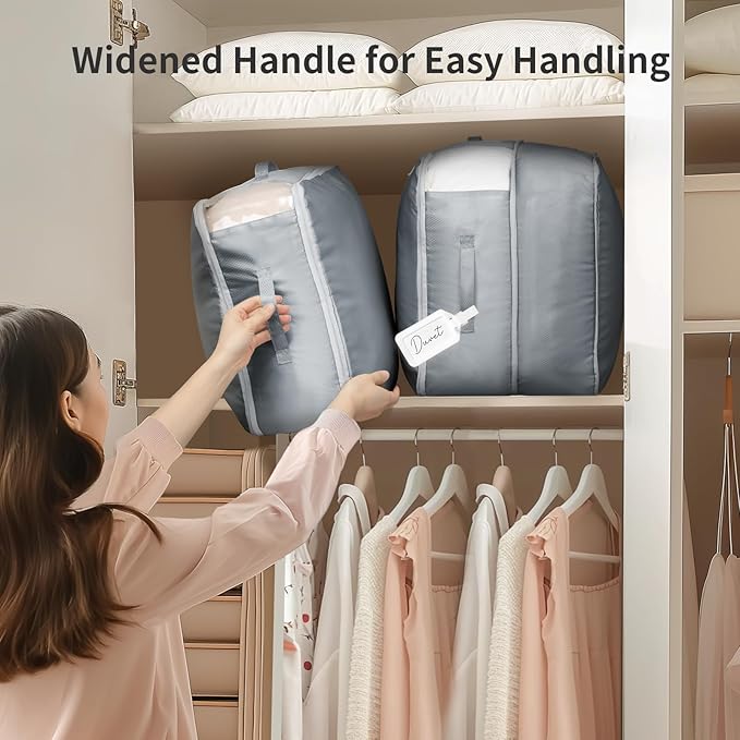 Comforter Storage Bag 66 L - 3 Pack Blanket Storage Organizer Compression Bags, Large Capacity Ultra Space Saving Self Organize for Bedding, Pillow, Duvet, Sheet Storage with Zipper Window