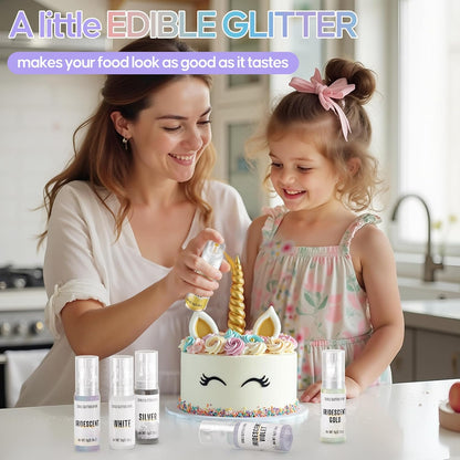 Edible Glitter Spray,2 Colors Iridescent & Iridescent Gold Food Grade Edible Glitter Set for Drink Cake Beverages,Cupcakes