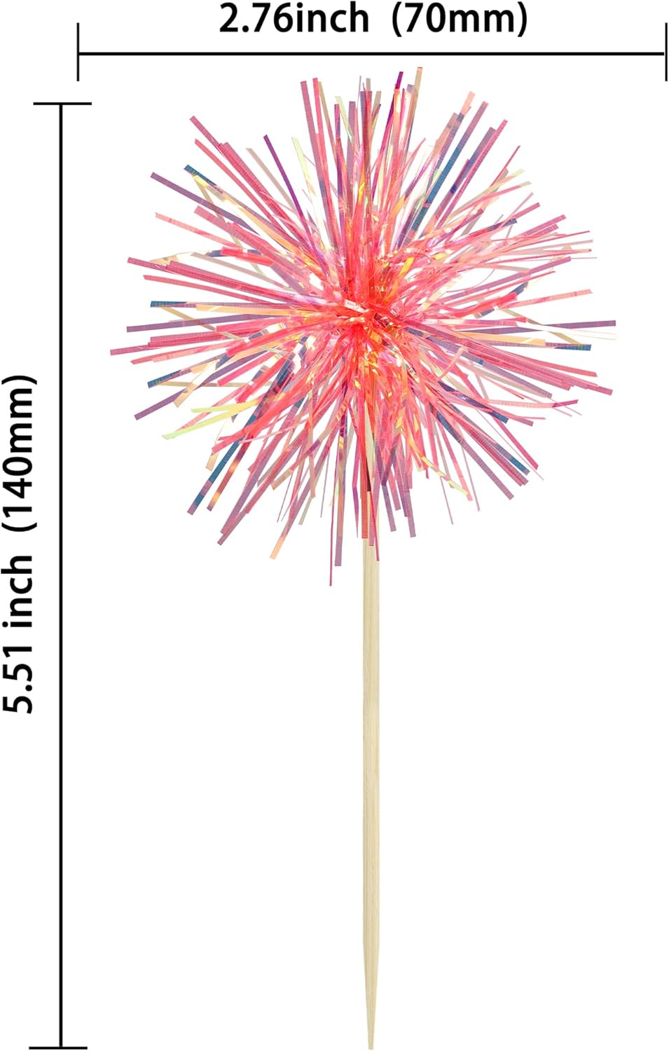 Gyufise 30Pcs Foil Firework Cupcake Toppers Sparkle Tinsel Cake Toppers Tinsel Drink Cake Decoration Cocktail Picks for Birthday Wedding Graduation Party Supplies Laser Orange