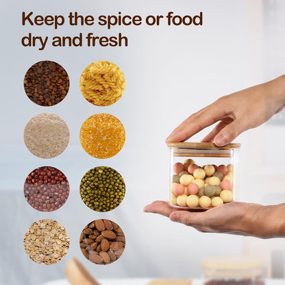 22oz Airtight Square Spice Containers with Bamboo Lid Set of 6 (650ml) Kitchen Pantry Organization Jar Stackable Spice Jar, for Sugar, Tea