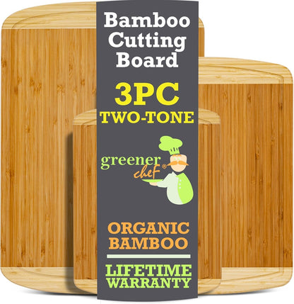 FSC® Certified Extra Large Bamboo Cutting Board Set, Organic Wood Cutting Boards for Kitchen with 67% Larger Surface