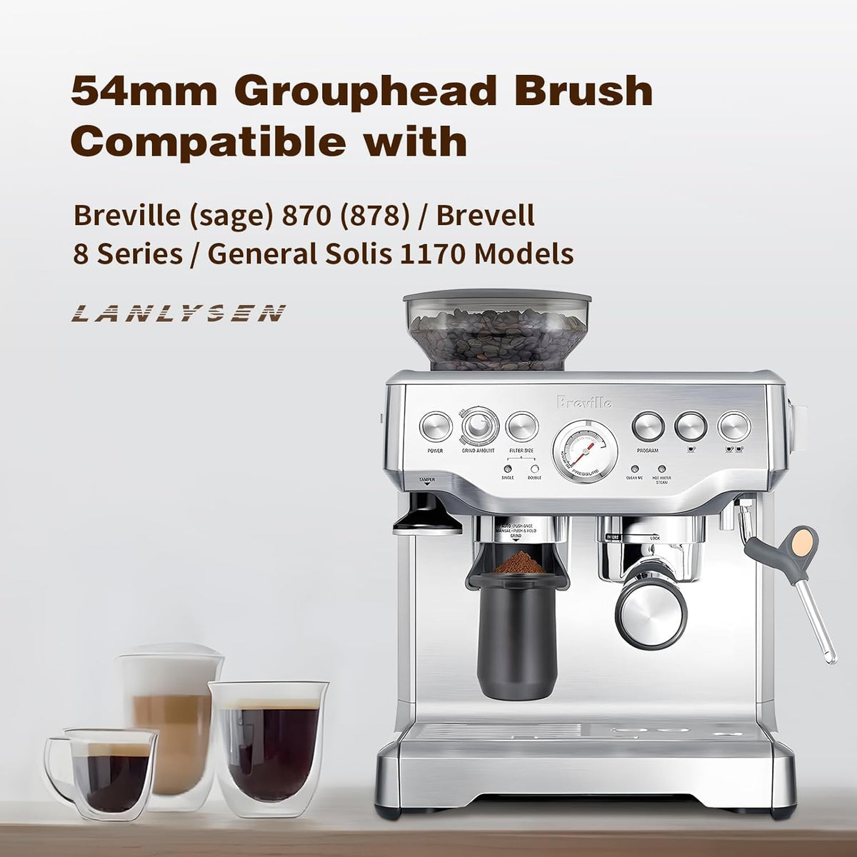 Espresso Coffee Machine Cleaning Brush, 360° Cleaning Push-Up Coffee Maker Brush, Espresso Machine Brush Coffee Cleaning Tool Compatible with 54mm Breville Machines Barista, Home, Kitchen