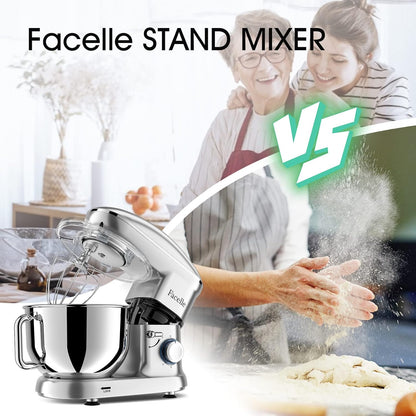 Facelle Stand Mixer, Electric Kitchen Mixer, 6 Speed Tilt-Head Stand Mixer with Pulse, Attachments include 6.5QT Bowl, Dishwasher Safe Beater
