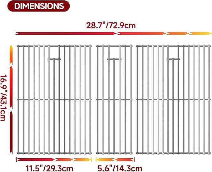28.7'W'x16.96''D Grill Grates Replacement for Nexgrill 720-0882A,Silver Stainless Steel Grill Grate for Char-Broil 463242716 ，3Pack Grill Grates for Members Mark 720-0882D