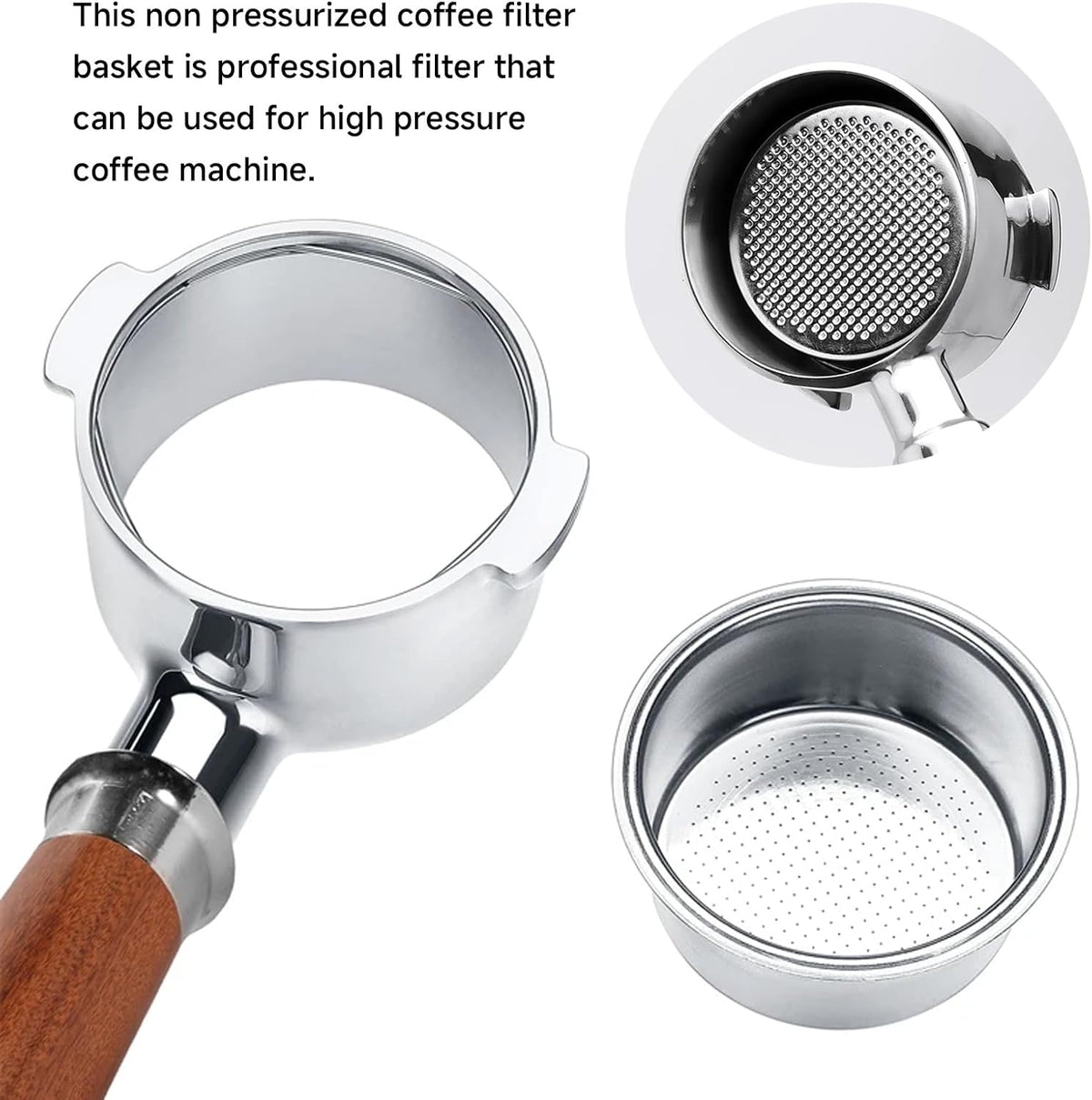 Double Cup Stainless Steel Coffee Filter 51mm, Double Layer Pressurized Filter for Portafilter Coffee Machine