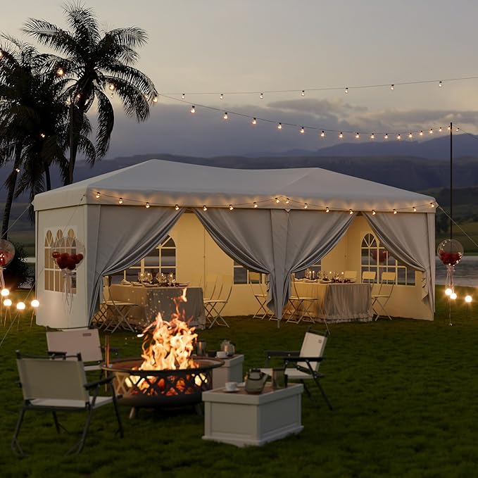 Aoxun 10x20 Pop Up Canopy Tent with 6 Removable Sidewalls, One Push Party Tent Waterproof Outdoor Canopy with 3 Adjustable Height, Portable Tents for Parties, Wedding, Commercial, Market