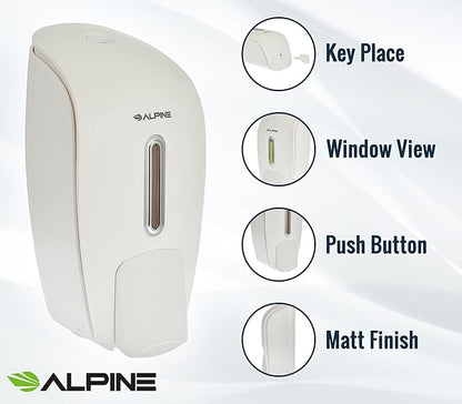 Alpine Manual Soap Dispenser Wall Mount - Commercial Soap Dispenser Wall Mounted for Liquid Soap & Hand Sanitizer in Bathroom, Kitchen, Refillable Large 800 ml Capacity (White)