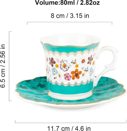 fanquare 2.5 Ounce Vintage Espresso Cups Set of 6, 12 Pieces Ceramic Demitasse Cup and Saucers