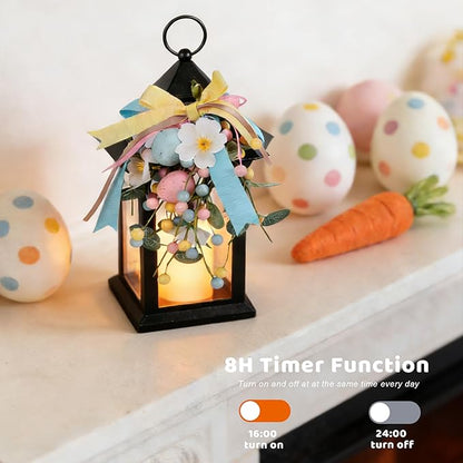 Easter Decorative Candle Lanterns, Battery Operated with Timer, 2 Pack Black Easter Egg Lanterns, 14" Waterproof Hanging Lanterns for Porch, Patio, Wedding Spring Decor