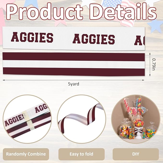 2 PCS Texas Ribbons for Crafting, 4/5" Width Red White Grosgrain Ribbons Graduation Craft Ribbons for Gift Wrapping DIY Sports Birthday Decorations-10 Yards