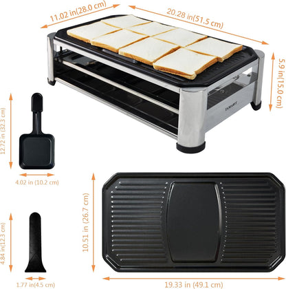 TAMARIT Raclette Cheese Table Grill Portable Electric Indoor Korean BBQ Grill 1400 W Raclette Party Grill with Iron Nonstick Extra Large Grill Plate Raclette Grill for Home Party, Stainless Steel