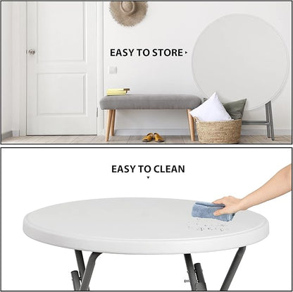 32" Round Folding Table Plastic Card Table Circle Dining Table Heavy Duty Portable w/Handle for Picnic Party Camping Dining Wedding Event Indoor Outdoor Lightweight White