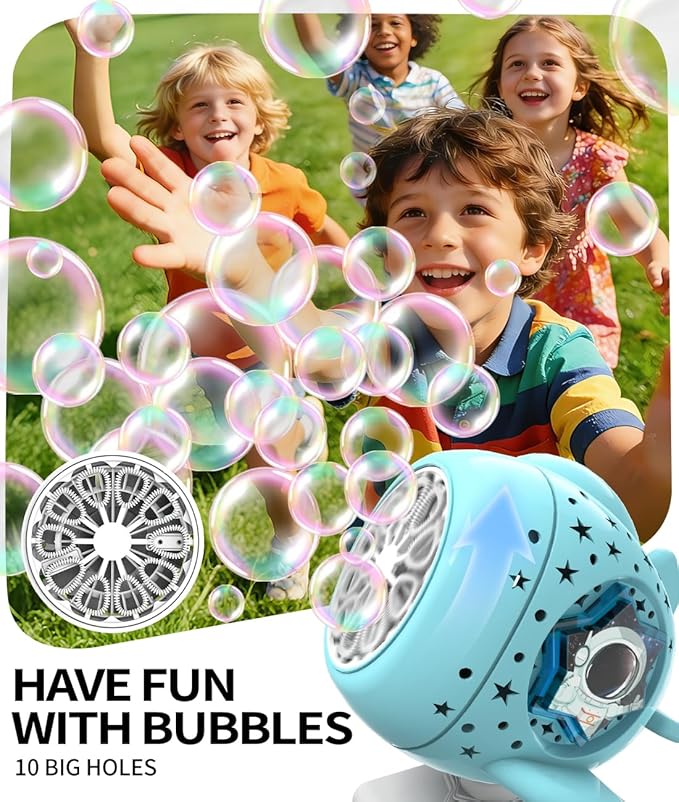 Bubble Machine, Bubble Maker for Parties, USB-C Charging with 360° Automatic Rotation and LED Light - Bubbles Maker Toys Gifts for Kids, Easter, Birthday, Parties, Wedding, Boys, Girls
