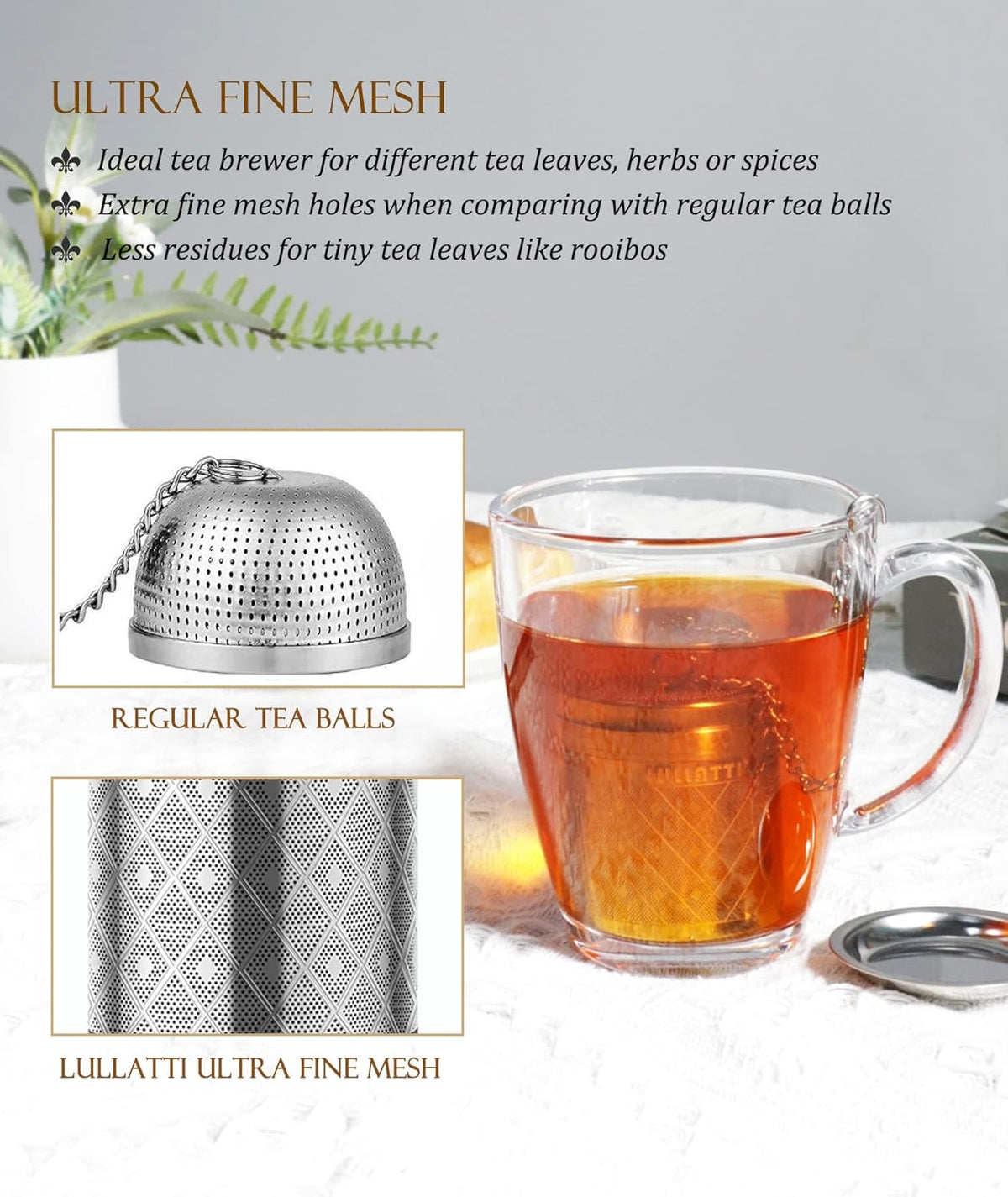 Tea Infuser (1 Pack), Extra Fine Mesh Loose Leaf Tea Steeper with Diamond Pattern & Extended Long Chain