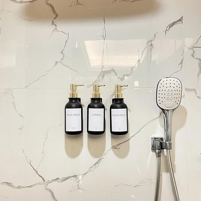 Shampoo Dispenser for Shower Wall, Shampoo and Conditioner Dispenser with 16 Waterproof Labels, No Drill Shower Soap Dispenser Bathroom, Shower Soap Dispenser Wall Mounted,17oz, 3 Pack, Gold Black
