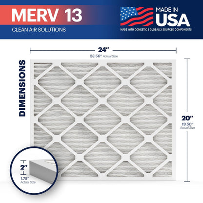 BNX TruFilter 20x24x2 Air Filter MERV 13 (4-Pack) - MADE IN USA - Electrostatic Pleated Air Conditioner HVAC AC Furnace Filters for Allergies, Pollen, Mold, Bacteria, Smoke, Allergen, MPR 1900 FPR 10