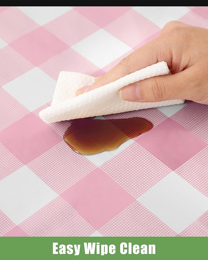 Smiry 20 Packs Gingham Disposable Table Cloth, 54 x 108 Inch Waterproof Plastic Tablecloth, Rectangle Pink and White Checkered Table Covers for Picnic, Birthday, Valentines