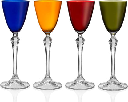 Barski Cordial Glass - Liquor Glass - Set of 4 - Assorted Colored Top - Clear Stem - Cordial Glasses - Sherry Glasses - Shot Glasses - 3 oz