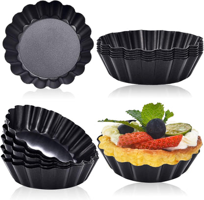 Datanya 24Packs Mini Tart Pans 3 Inch with Removable Botttom, Carbon Steel Fluted Tart Tin Shell Mold Round Nonstick 3'' Quiche Pans for Pies