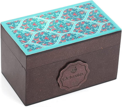 Octavius Assorted Tea Gift Set, 6 Assorted Black & Green Teas, 30 Teabags, Wooden Tea Sampler Pack w/Ornate Floral Design, Pack of 2