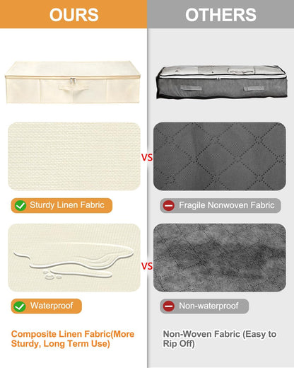Under Bed Storage, 2 Pack Clothing Storage Bags W/Upgraded Handles, Large Capacity Underbed Shoe Container Organizer, Breathable Dorm Essentials Bins for Blanket, Pillows, Comforters & Quilts, Beige